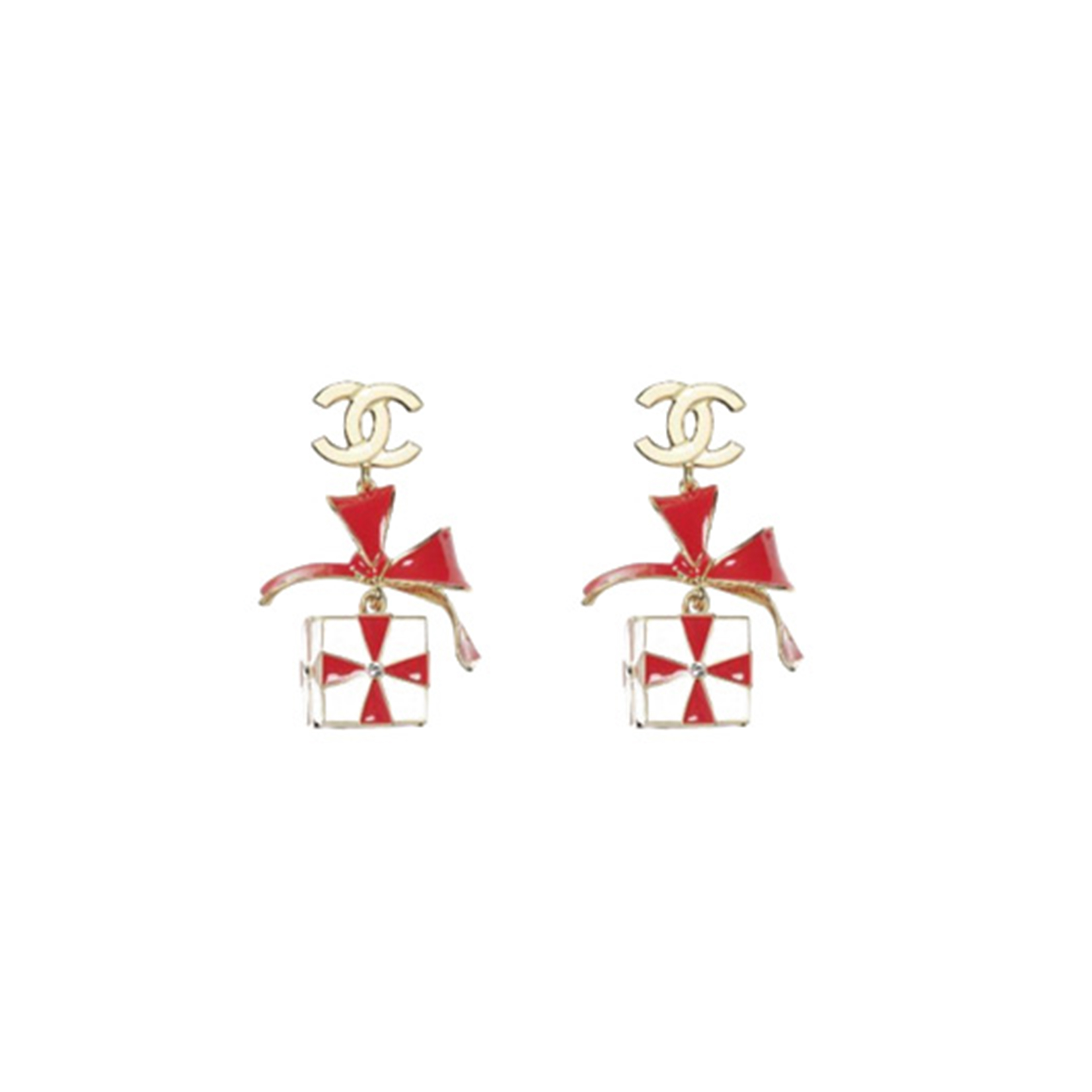 Ch**el christmas edition metal earrings in red